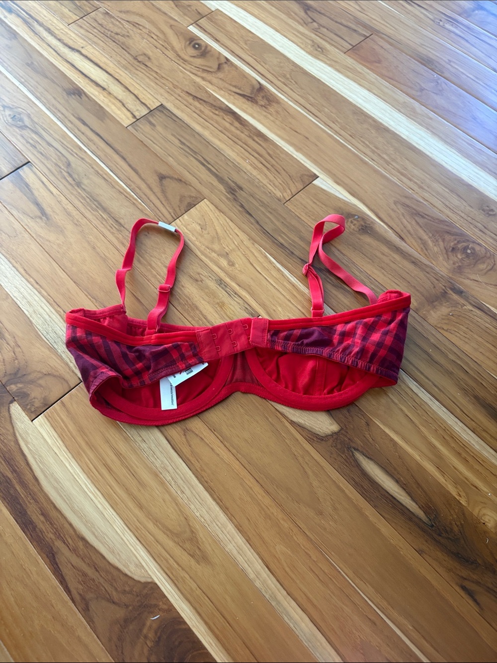 Red Plaid Balconette Bra with Mesh Panels - Women Intimates